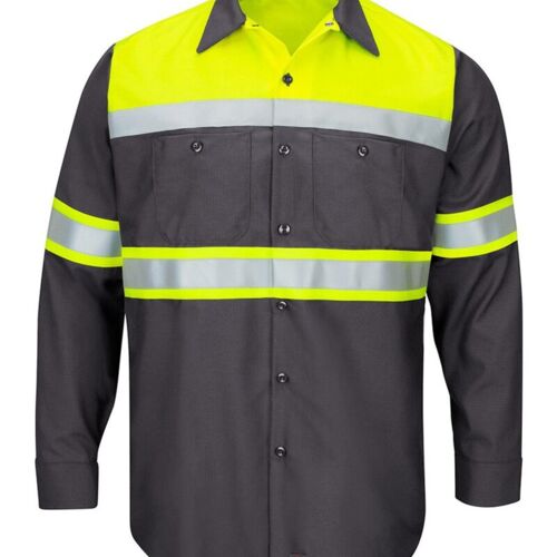 Men's Tall Hi-Visibility Colorblock Ripstop Long Sleeve Work Shirt Thumbnail